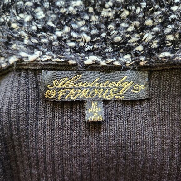 Absolutely Famous Open Front Cardigan Sweater Women's Medium Black Ribbed Knit - Picture 14 of 14